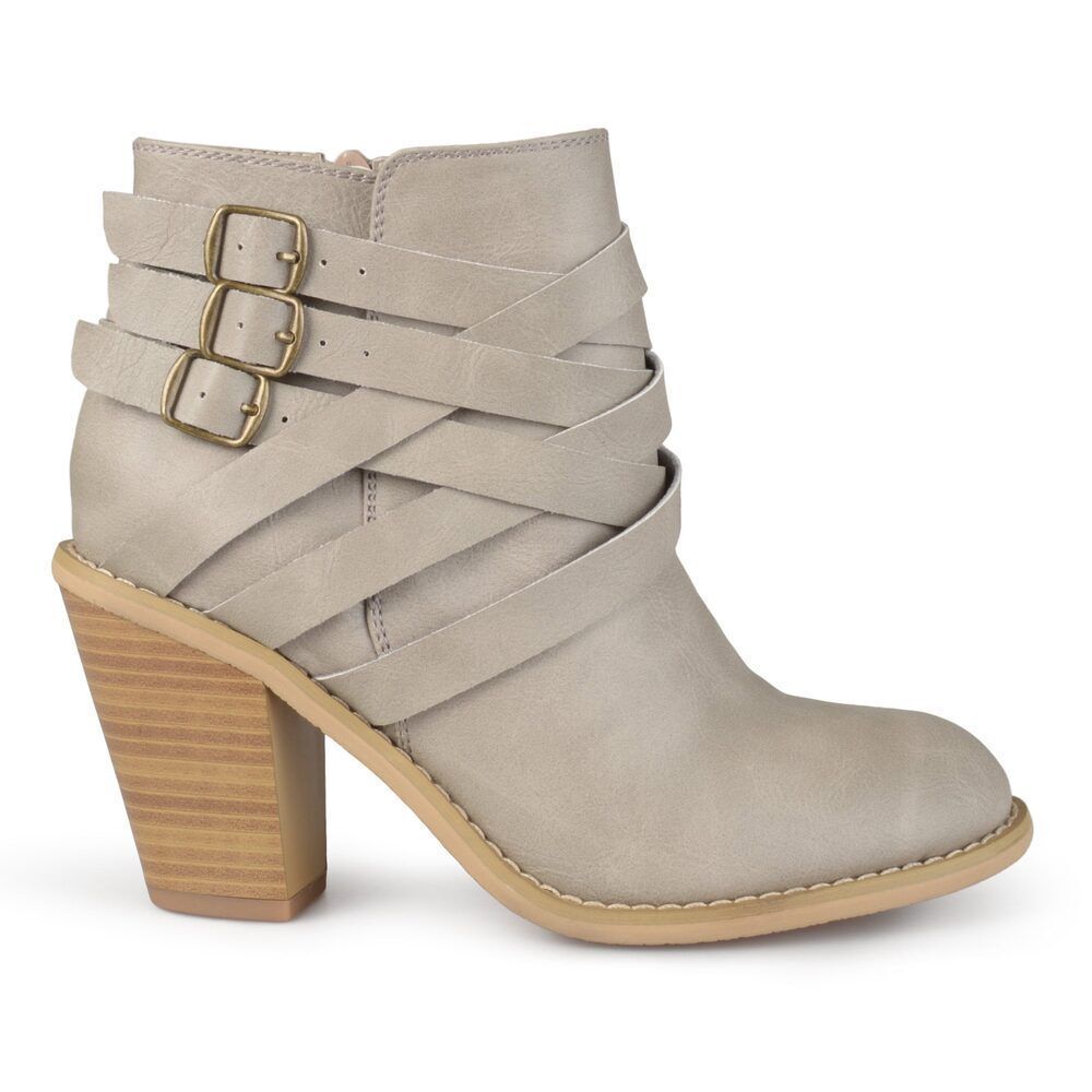 Brinley Co. Womens Ankle Multi Strap Boots Stone, 9 Wide Width US